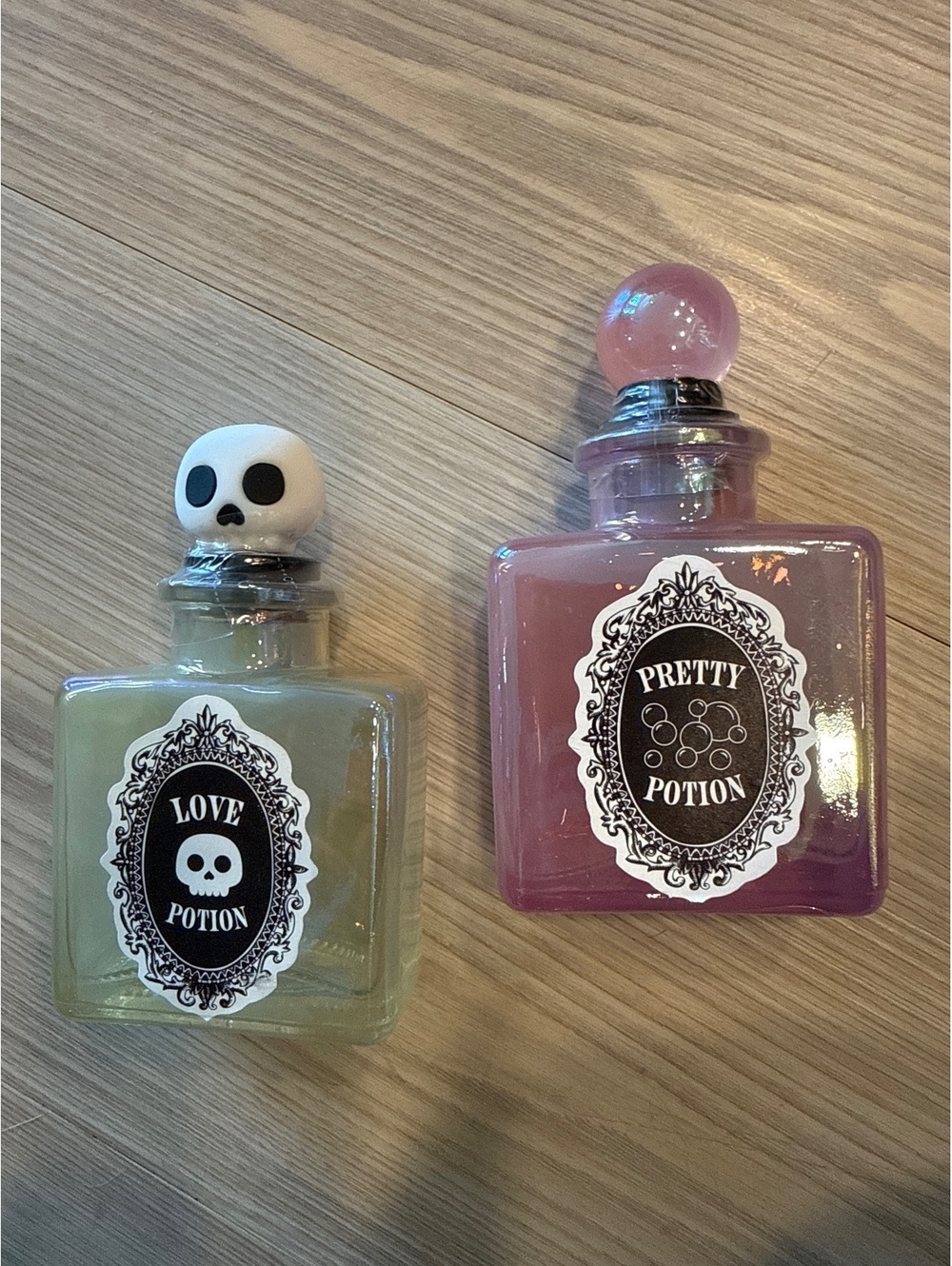 Set of Two Decorative Potion Bottles - Love Potion and Pretty Potion
